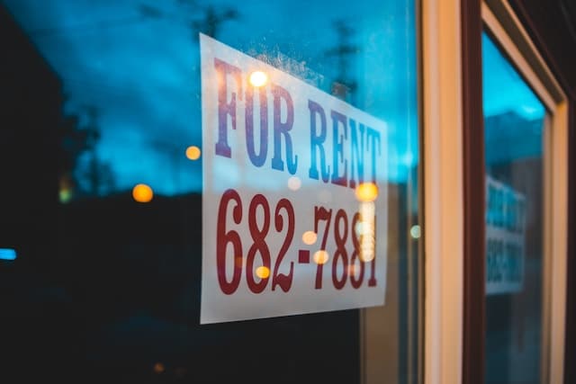 A sign on a window